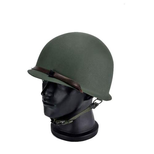 Seul Casque - Casque Tactique Robuste Et Durable De L'armée Américaine, Réplique En Acier Vert M1 De La Seconde Guerre Mondiale Avec Faux Filet Et Sangle Au Menton En Toile