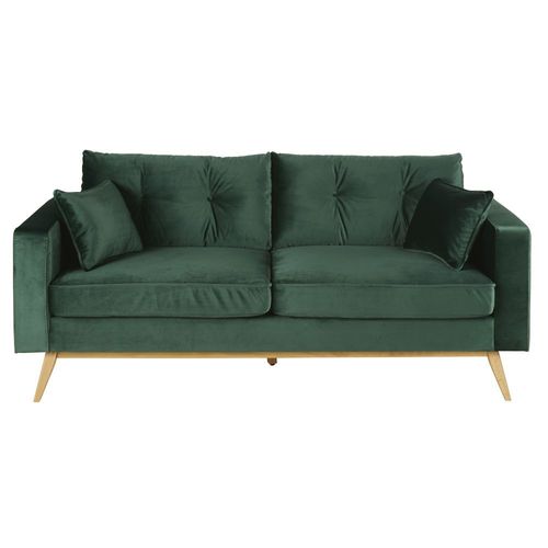 Canapé Style Scandinave 3/4 Places En Velours Vert
