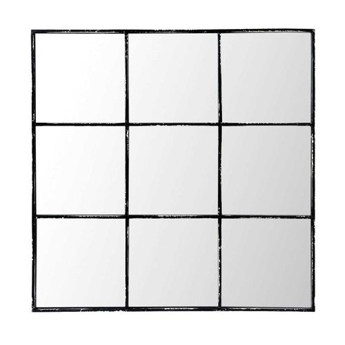 Miroir fenêtre carrée industriel en métal noir 90x90