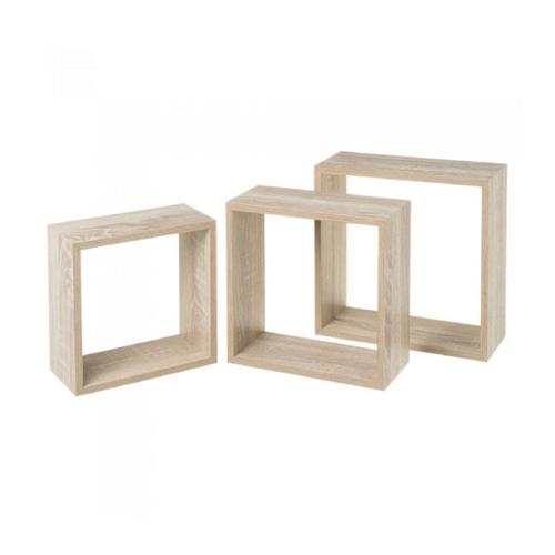 Set De 3 Étagères Murales Carrées En Bois 30x30x12cm