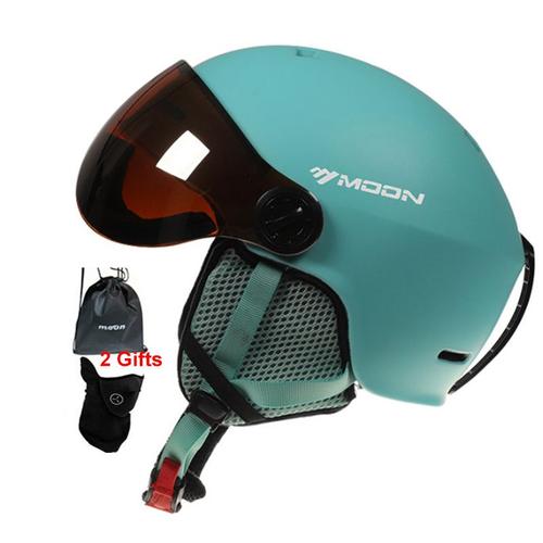 Bleu - L(58-61cm) - Moon Casque De Ski Intégralement Moulées Pc Plus Eps, Armet Avec Lunettes, Morion De Haute Qualité Pour Sports De Plein Air, Cabasset De Ski, Snowboard Et Skateboard