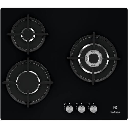 Electrolux EGT6633NOK - Table de cuisson au gaz - 3 plaques de cuisson - Niche - largeur : 56 cm - profondeur : 48 cm - noir - noir