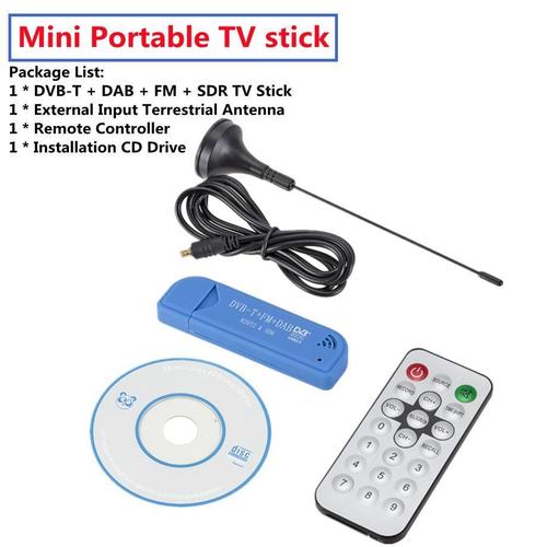 Mini bâton de télévision Portable 820T2 numérique USB 2.0 DVB-T + DAB + FM RTL2832U Support récepteur SDR accessoires de télévision - Type Bleu