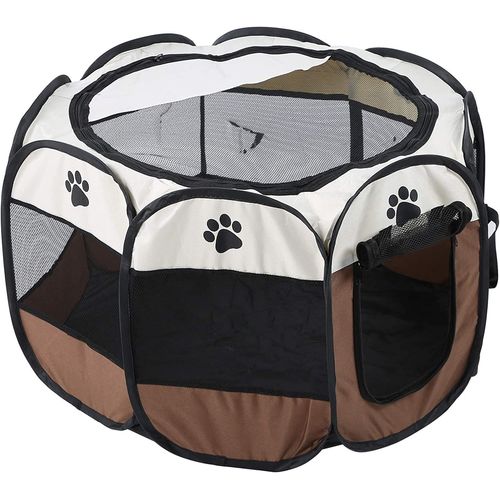 Parc À Chiot - Petit Chien Pliable Extérieur Et Intérieur - Diamètre 72cm Noir, Beige, Marron