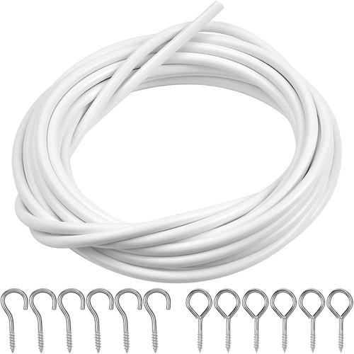 4m Câble à Rideau Blanc Fil de Rideau Corde pour Rideau avec 6 Paires  Crochets et Yeux Câble de Cordon Tringle à Rideau pour Suspendre des Rideaux