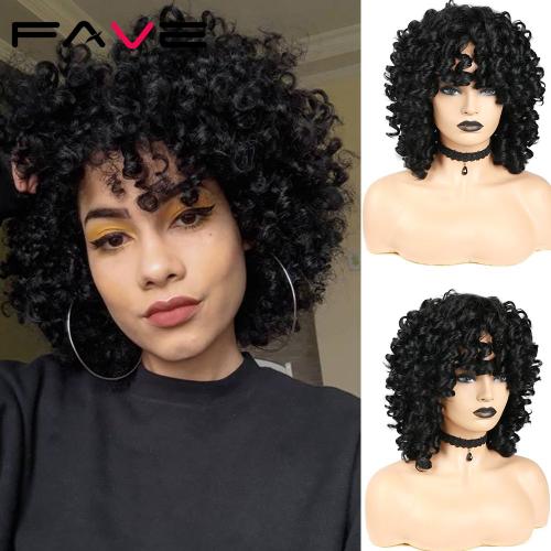 Couleur Naturelle - 12 Pouces - Fave Pink Curly Wigs Weave Loose Fluffy Wavy Short Curly Blonde Curl Afro Cheveux Synthétiques À La Recherche Naturelle Pour Les Femmes Noires Blanches