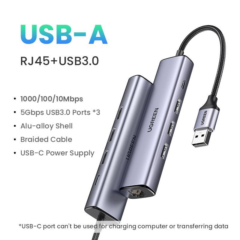 Type en aluminium hub d'USB d'Ethernet des ports RJ45 de l'affaire
