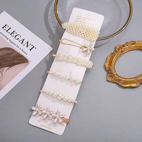 6pcs , Set Métal Perle Pinces À Cheveux Décoration Femmes Épingles À Cheveux Barrettes Floral Filles Couvre-Chef Pinces Accessoires De Style (Sans Car