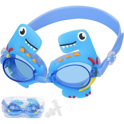 Lunettes De Natation Pour Enfants Avec Bouchons D'oreilles, Lunettes De Natation Dragon Cartoon, Lunettes De Natation Anti-Buée Et Étanches Pour Jeunes Garçons Filles (4-14), Ant-Uv, Fuite Protection