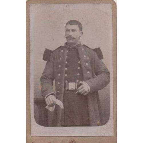 Photo Vintage Support Cartonné - Portrait De Militaire - Photographie Lerroy - Giard 6 Ruetthiers Givet