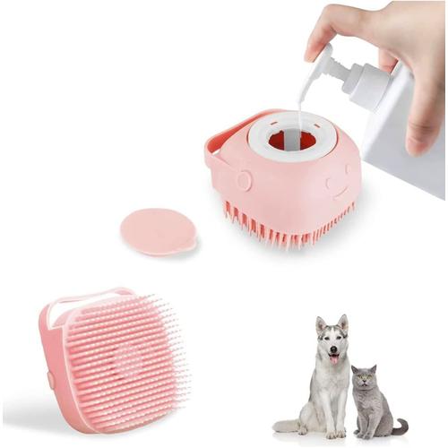 Brosse de Bain pour Chien et Chat,Brosse de Massage en Silicone,Brosse Moussante pour la Douche avec Distributeur de Savon(Rose)