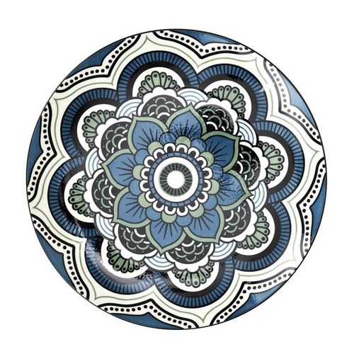 Paris Prix - Lot De 6 Assiettes Plates "Mandala" 26cm Bleu