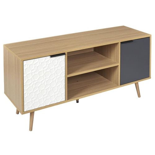 Paris Prix - Meuble Tv 2 Portes & 2 Niveaux "Agglo" 120cm Naturel