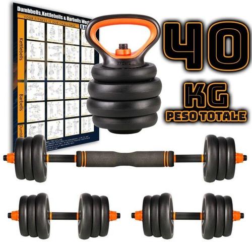 Trade Shop - 6in1 Multifunctional Set Weight 40 Kg Dumbbells With Barbell And Kettlebell Set