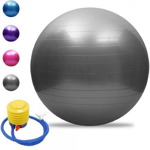 Trade Shop - Ballon D'exercice De Yoga Avec Pompe Pour Exercices De Pilates 55cm Argent