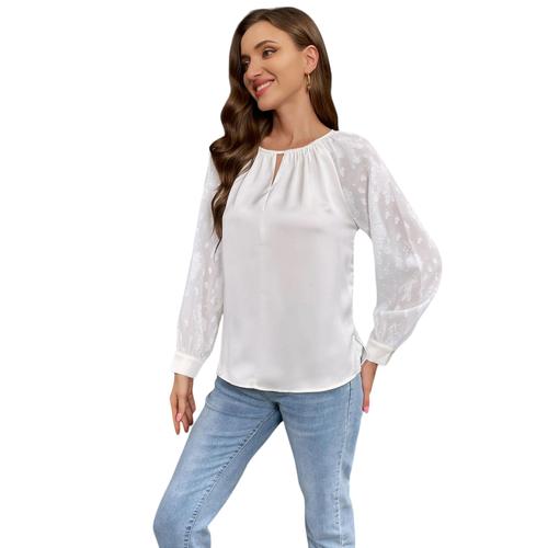 Chemise Femme En Mousseline A Manches Longues Et Hauts Imprimes Blanc