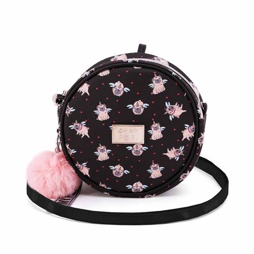 Oh My Pop! Pug Sac à Bandoulière Rond, Noir
