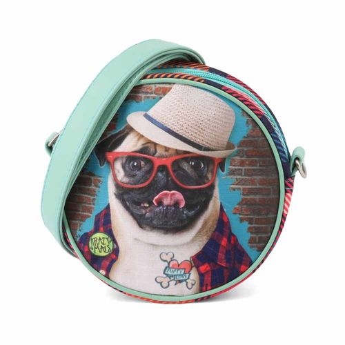 Krazymals Pug Sac à Bandoulière Rond, Brun