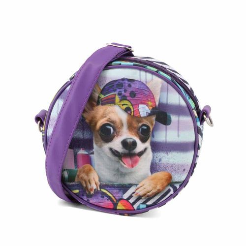 Krazymals Chihuahua Sac à Bandoulière Rond, Lilas