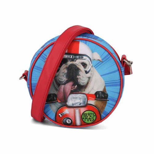 Krazymals Bulldog Sac à Bandoulière Rond, Bleu