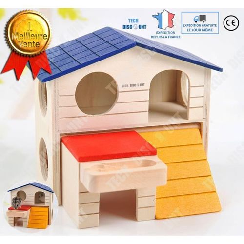 Td® Maison Hamster Bois Russe Nain Rongeur Cochon D'inde Animaux De Compagnie Exterieur Interieur Pas Cher Domestique Villa Jardin