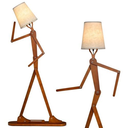 Costway Lampadaire En Bois 160cm Décoratif Articulations Flexibles Base Avec Piste Coulissante Abat-Jour En Tissu Style Artistique