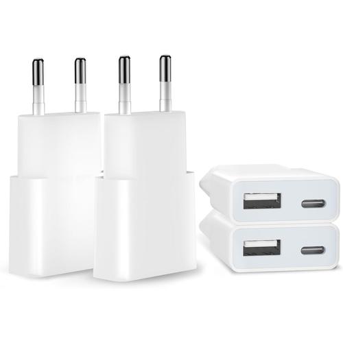 Chargeur Usb 5v/1a 2port Mini Usb Mural Chargeur Secteur Usb Adaptateur De Pr Universel Compatible Avec Iphone Apple, Samsung, Nexus, Nokia, Huawei, Xiaomi, Htc, , Lg (Blanc 4pack)