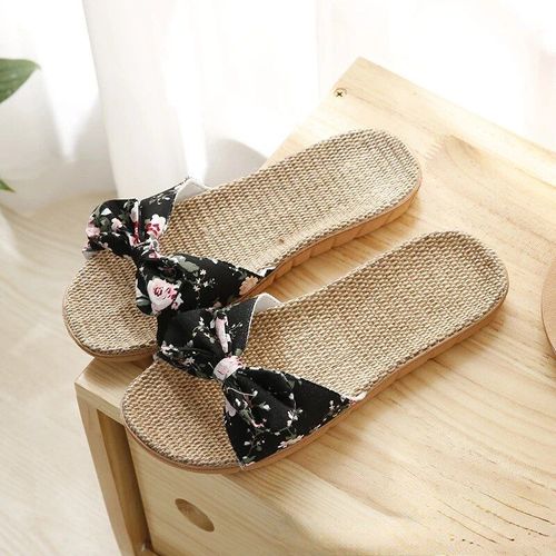 Tongs En Lin À N?ud Rayé Pour Femmes,Diapositives Décontractées D'été,Pantoufles Arex Confortables,Sandales À Plateforme,Chaussures D'intérieur Pour Dames