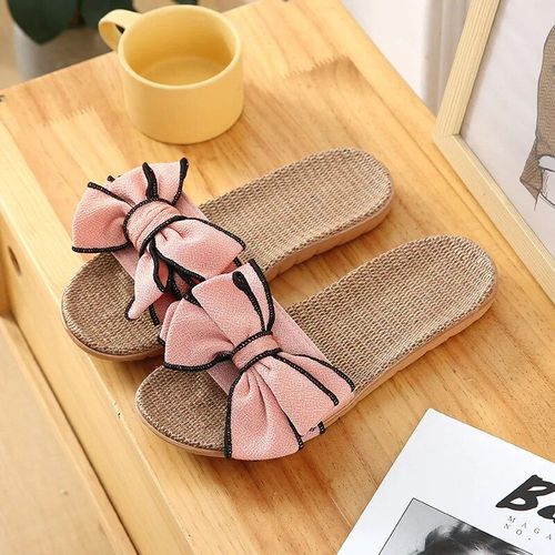 Tongs En Lin À N?ud Rayé Pour Femmes,Diapositives Décontractées D'été,Pantoufles Arex Confortables,Sandales À Plateforme,Chaussures D'intérieur Pour Dames