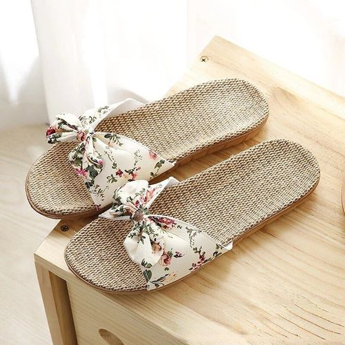 Tongs En Lin À N?ud Rayé Pour Femmes,Diapositives Décontractées D'été,Pantoufles Arex Confortables,Sandales À Plateforme,Chaussures D'intérieur Pour Dames