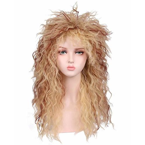 Blond Bouclé - 18 Pouces - Perruque De Cosplay Synthétique Pour Hommes, Cheveux Bouclés, Hippies, Rock Star, Fiber Résistante À La Chaleur, Costume