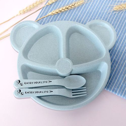 Service de table style ours mignon pour bébé,lot de 3 pièces par ensemble: 1 assiette, 1 cuillère et 1 fourchette, idéal pour apprendre bébé à manger, anti chaud, vaisselle, dîner, alimentation, nourriture,