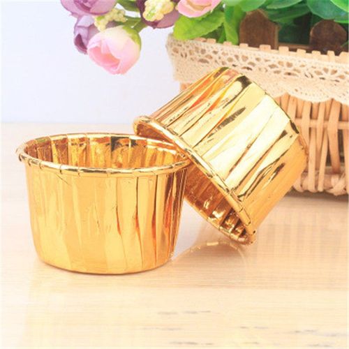 Gobelets À Cupcake En Papier Aluminium, 50 Pièces, Grille Dorée, Doublure De Tasse De Cuisson, Étuis À Plateaux, Boîtes De Mariage, Emballage De Cupcake