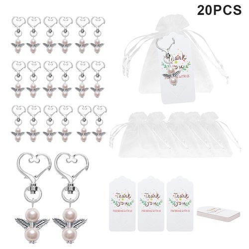 Porte-clés de remerciement avec n¿ud d'ange, étiquette de remerciement, cadeau de retour pour bébé, 60 pièces, AC889
