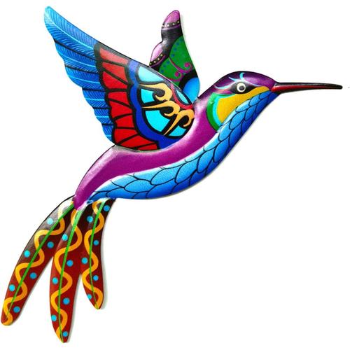 Décoration murale en forme de colibri en métal - Oiseau en fer forgé -  Décoration murale à suspendre - Intérieur ou extérieur - Pour jardin, cour,  maison, terrasse - 1 pièce, bleu