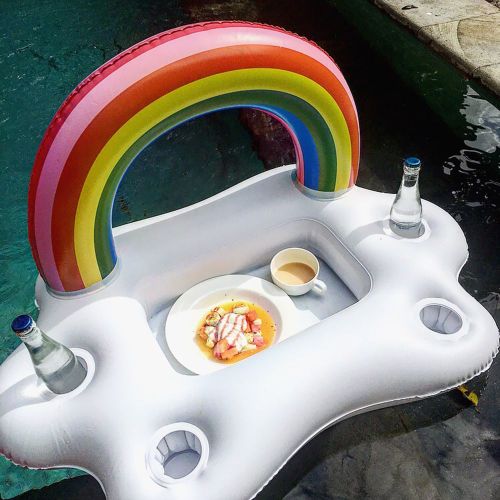 Flotteur De Bière Pour Boisson, Table Bar, Plateau De Plage, Anneau De Natation, Seau De Fête Pour Piscine D'été, Nuage Arc En Ciel Porte Tasse