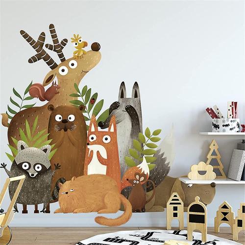 Woodland Wall Decals Super Mignon Animaux Cat Chien Cerf Raton Laveur Renard Écureuil Perroquet Autocollants Muraux Enfants Chambre Bébé Crèche Wall Decor (Bois Mignon Ani