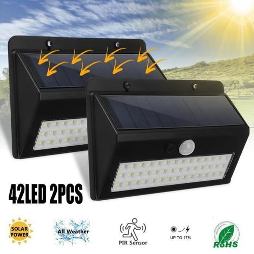 Neufu 2pcs 42led Applique Murale Lampe Solaire Détecteur Mouvement Jardin Extérieur Eclairage Etanche Ip65