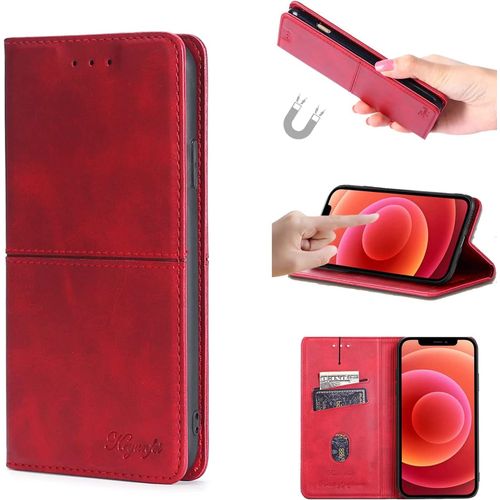 Coque Samsung Galaxy M32,Coque Portefeuille Housse,Anti-Rayures Tpu Portefeuille Emplacements Cartes Housse Fonction Stand Pour Samsung Galaxy M32-Rouge