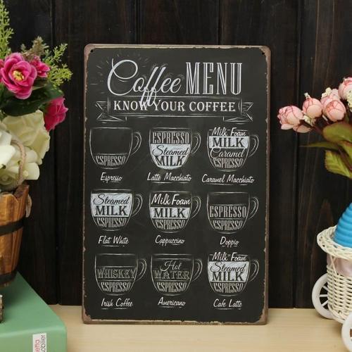 20x30cm coffee menu rétro plaque métallique signes - art d'étain affiche murale décoration - pour café maison boutique décor