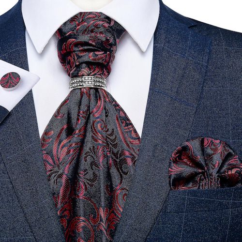 Hommes Luxe Ascot Tie Set Soie Paisley Cravat Wedding Party Exquis Foulard Cravates Sets Mouchoir Cravate Cravates Bague
