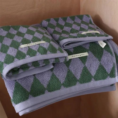 Serviette De Bain En Pur Coton À Carreaux Rétro,Serviette De Plage À Rayures,Serviette Absorbante,Maison,Hôtel,Extérieur,Serviettes Confortables,Essuie-Mains - Type Diamond Purple-70x140cm 450g