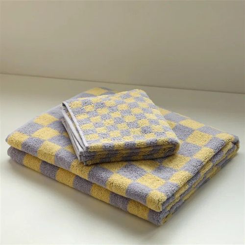 Serviette De Bain En Pur Coton À Carreaux Rétro,Serviette De Plage À Rayures,Serviette Absorbante,Maison,Hôtel,Extérieur,Serviettes Confortables,Essuie-Mains - Type Plaid Yellow Purple-70x140cm 450g