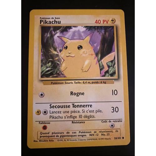 Carte Pokémon Pikachu 58/102 Set De Base Carte Française 
