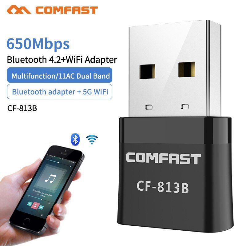 650 Mbps CF-813B - Adaptateur USB Wi fi 5Ghz Bluetooth 1300 4.2 Mbps récepteur de réseau sans fil pour musique avec antenne 2x3dbi pour ordinateur