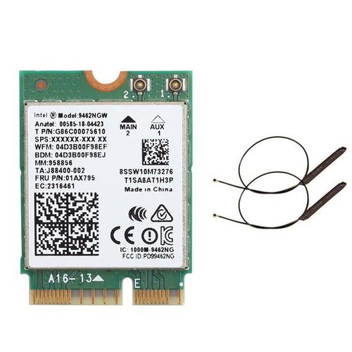 Le noir - Adaptateur de carte Wifi ac double bande sans fil 433Mbps pour Intel 9462NGW NGFF M.2 Key E avec antennes Bluetooth 5.0 pour ordinateur de bureau Win10