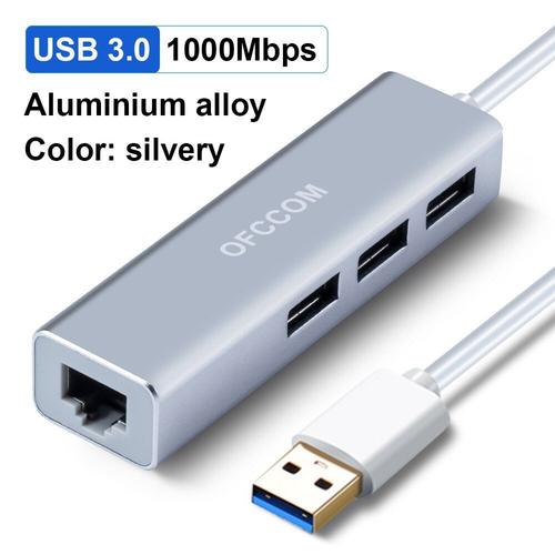 USB3.0 1000m argent - HUB Ethernet USB 3.0 à 1000Mbps RJ45 pour ordinateur portable Xiaomi Mi Box S/3 décodeur Internet carte réseau USB Lan