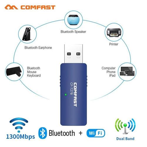 1300 Mbps CF-727B - Adaptateur USB Wi fi 5Ghz Bluetooth 1300 4.2 Mbps récepteur de réseau sans fil pour musique avec antenne 2x3dbi pour ordinateur