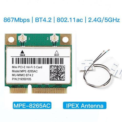 Carte avec une antenne - Carte Wifi Intel 8265HMW Mini PCI E 802.11ac 1200 mb/s double bande Bluetooth 4.2 adaptateur sans fil antenne7260HMW