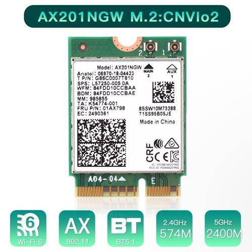 Carte Wi-fi 6 Intel Ax201 M.2 Key E Cnvio 2 3000 Mb/s Double Bande Sans Fil Bluetooth 5.0 802.11ac/ax Ax201ngw